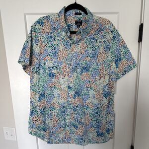 J.CREW Flex Washed Slim Floral Cotton Short Sleeve Button-Up Shirt Men's XL